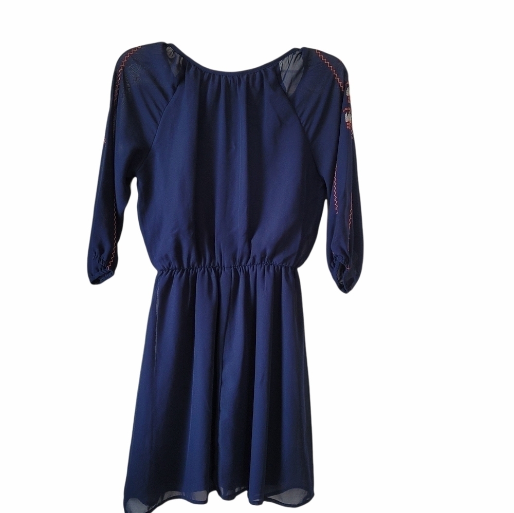 Bongo Embroidered Blue Sheer Sleeve Dress Sz S Juniors - Picture 4 of 15